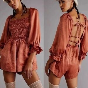 Free People Cassidy Romper in Rust - Small Boho  Smocked Strappy Back